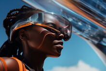 Generative AI Image Of Black Woman In Vr Glasses Looking Away