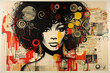 © ADDICTIVE STOCK - Generative AI illustration abstract contemporary art paper collage of black female looking at camera and wearing earrings against newspaper