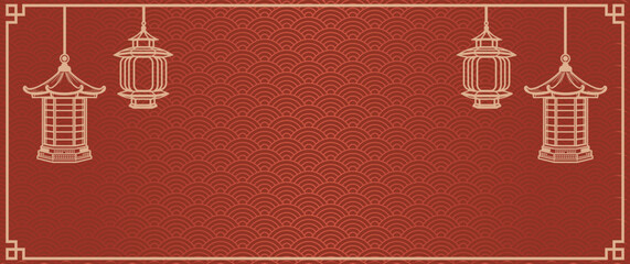 Wall Mural - chinese new year banner background, greeting card, gold traditional pagoda lantern. free space for t