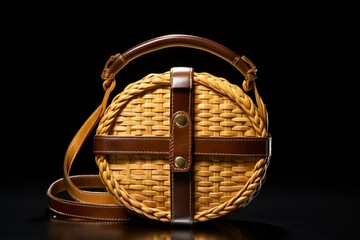 Attractive bag made from rattan straw. Generative AI