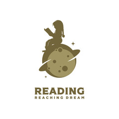 kid reading book logo template design