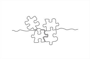 Wall Mural - Continuous single line drawing of four puzzle pieces. Problem solving and solution business metaphor. One line drawing of puzzle piece for idea, business, thinking process, creativity. Editable stroke