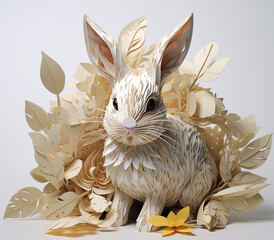 Wall Mural - white rabbit of the paper in a basket 12 zodiac animals, generative ai