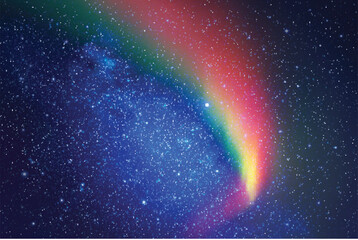 Poster - night starry sky. milky way, polar lights. bright red aurora borealis