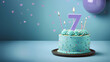 7th year birthday cake on isolated colorful pastel background