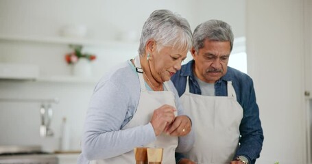 Poster - Food, love and a senior couple cooking in the kitchen together for health, diet or nutrition in retirement. Vegetables, ingredients or recipe for a meal with an elderly man and woman in their house