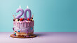 20th year birthday cake on isolated colorful pastel background