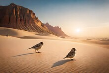 Sparrow Birds In The Desert
