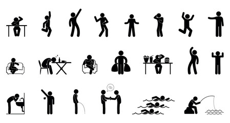 Wall Mural - stick figure man icon, human silhouettes, people illustration set