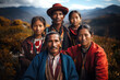 Portrait of an Andean indigenous family in the mountains.