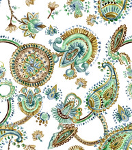 Seamless Pattern With Watercolor Paisley Motifs. Suitable For Textiles And Graphics.