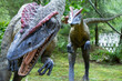 Dinosaur model in the park, close-up of dinosaur model