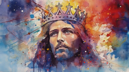 Poster - Christ the King. Watercolor illustration. Generative AI.