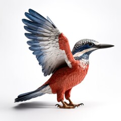 Wall Mural - Ringed kingfisher bird isolated on white background.