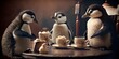 penguins having a tea party 