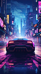 Wall Mural - Vector Illustration of Cyberpunk Transportation with Autonomous Cars