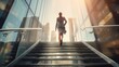 © lililia - a modern businesswoman's legs as she confidently climbs a staircase in the heart of a bustling city. ample space around the image for text describing her determination and ambition.