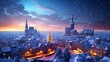 Christmas background, city place winter, card, greetings