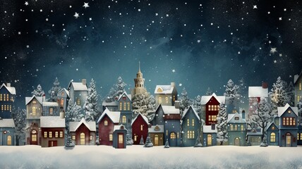 Christmas background, hamlet, village, little town, snow night, jingle bells