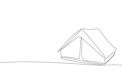 Wall Mural - Tent line art. One line continuous camp banner concept. Outline tent vector illustration. 