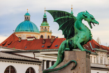 Wall Mural - Sculpture of dragon on Dragon bridge in Ljubljana, Slovenia