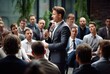 © Nanci - Businessman giving a talk. Conference training planning or learning coaching. Business concept. Generative Ai