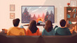 © Atthawut - 4 people sitting in front of television vector style