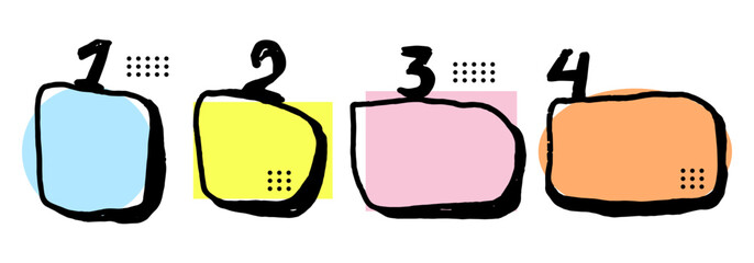 4 steps infographic with hand drawn text boxes. Step by step instruction. Empty chart design template. Data visualization. Design element for presentation with copy space. Workflow layout with list