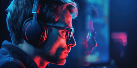 Man playing professional videogames with headphones