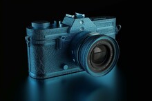 3D Rendered Illustration Of A Blue Digital Camera. Generative AI