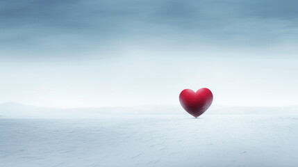 Sticker - A red heart is standing in the middle of a snowy field, AI