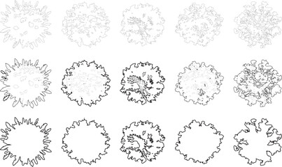 Tree plan line silhouettes - top view set 2