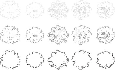 Tree plan line silhouettes - top view set 6