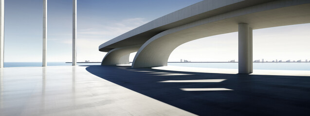 Wall Mural - empty abstract architecture building in minimal concrete design with open space floor courtyard whit