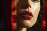 Woman's red lips with mirror reflection