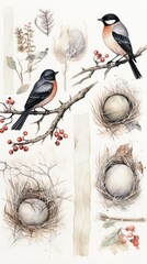 Wall Mural - A bird sitting on a branch next to a nest