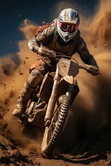 Poster - A man riding his dirt motorbike at the sand dunes