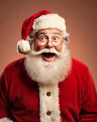 Wall Mural - Real smiling Santa Claus, doing a shocked look on tan background