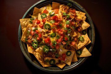 Wall Mural - Bowl of Mexican nachos with delicious chili and toppings