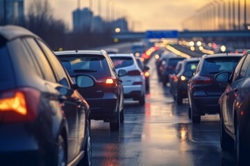 Poster - Traffic jams during rush hour. Background with selective focus and copy space