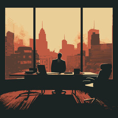 Wall Mural - business corporate office silhouette distressed. Created using Generative AI Technology