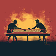 Sports Table Tennis Match Silhouette Distressed. Created Using Generative AI Technology