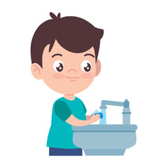 Wall Mural - boy washing hands with soap