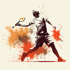 sports tennis match silhouette distressed retro. Created using Generative AI Technology