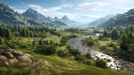 Wall Mural - Beautiful view to main valley, river and vegetation in the background game art