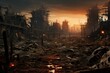 A barren post-apocalyptic scene with destroyed structures. Generative AI