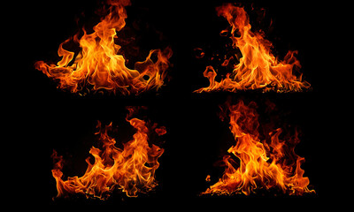 Fototapete - Fire flames on black background