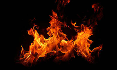 Fototapete - Fire flames on black background