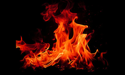 Fototapete - Fire flames on black background