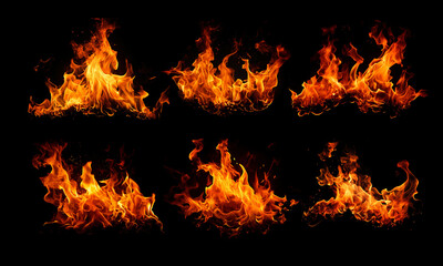 Fototapete - Fire flames on black background